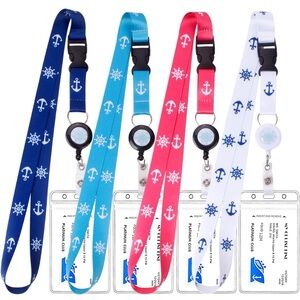 Retractable cruise lanyards, pack of 4 Navy Blue, Pink Red, White, Cyan-blue